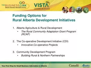 Funding Options for Rural Alberta Development Initiatives