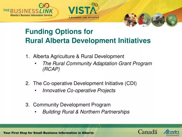 funding options for rural alberta development initiatives