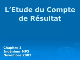 l etude du compte de r sultat