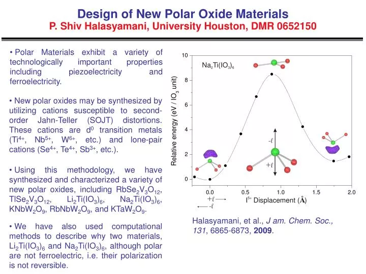 design of new polar oxide materials p shiv halasyamani university houston dmr 0652150