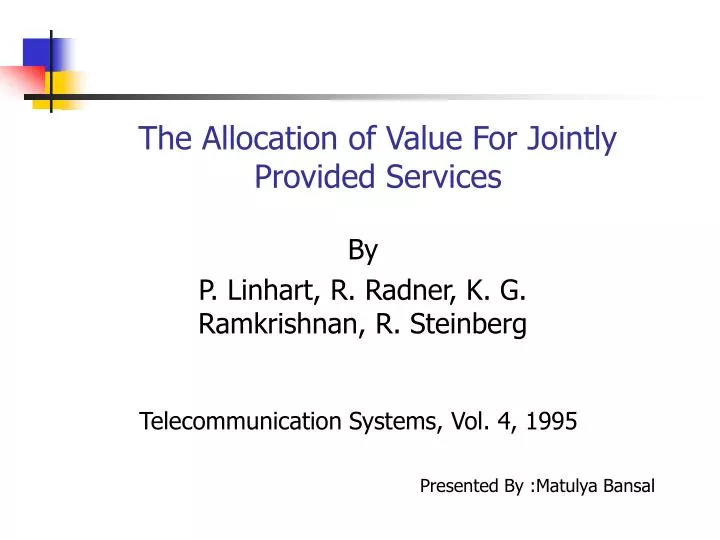 the allocation of value for jointly provided services
