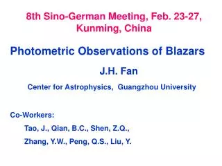 8th Sino-German Meeting, Feb. 23-27, Kunming, China