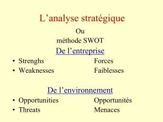 l analyse strat gique