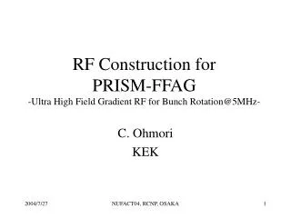 RF Construction for PRISM-FFAG -Ultra High Field Gradient RF for Bunch Rotation@5MHz-