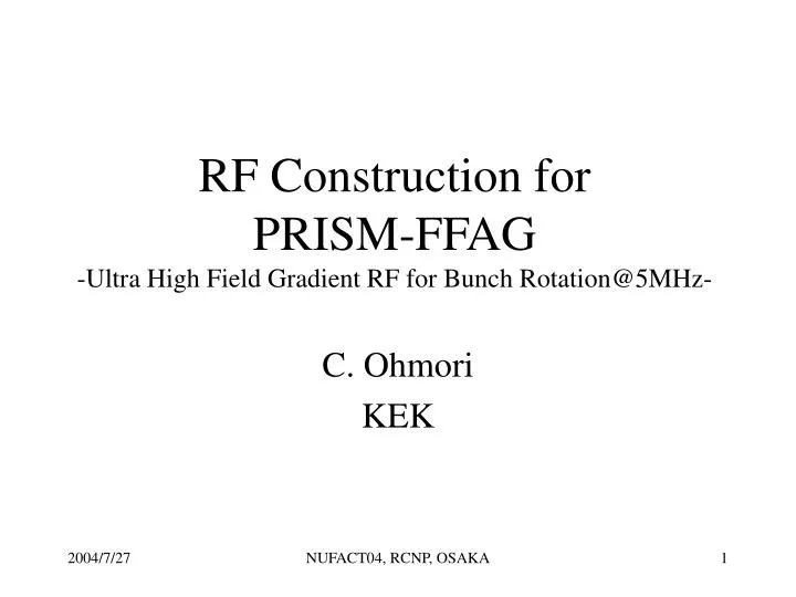 rf construction for prism ffag ultra high field gradient rf for bunch rotation@5mhz