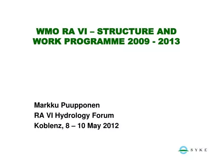 wmo ra vi structure and work programme 2009 2013
