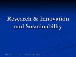 Research &amp; Innovation and Sustainability