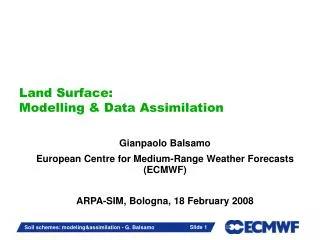 Land Surface: Modelling &amp; Data Assimilation