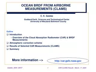 OCEAN BRDF FROM AIRBORNE MEASUREMENTS (CLAMS)