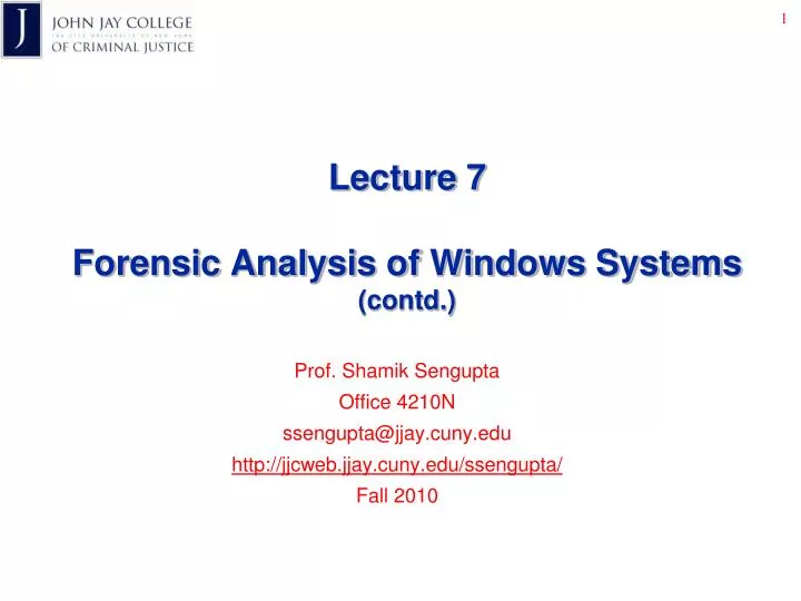 lecture 7 forensic analysis of windows systems contd