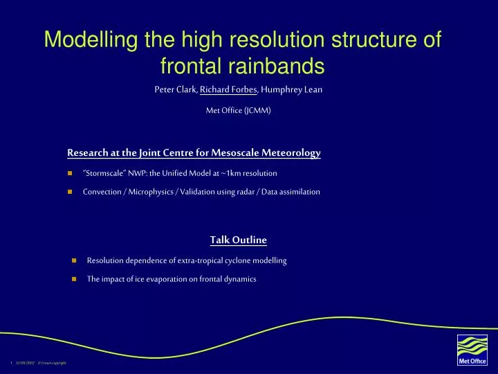 modelling the high resolution structure of frontal rainbands