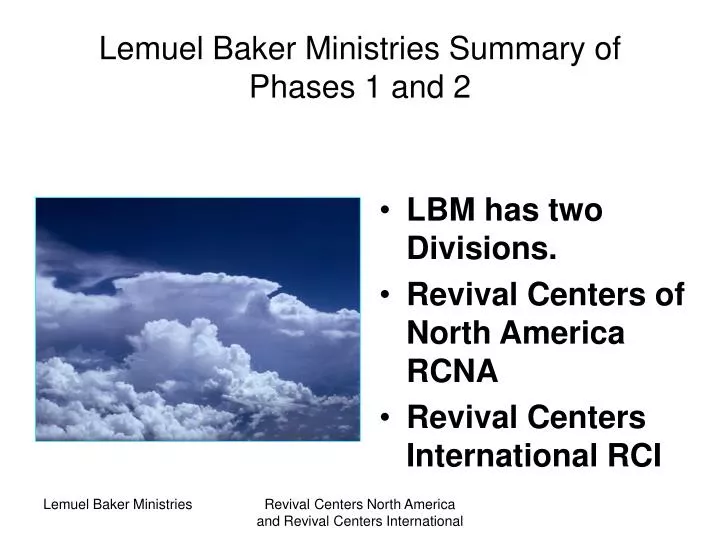 lemuel baker ministries summary of phases 1 and 2