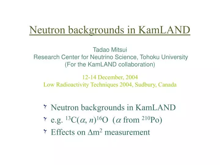 neutron backgrounds in kamland