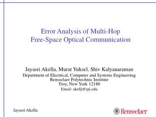 Error Analysis of Multi-Hop Free-Space Optical Communication