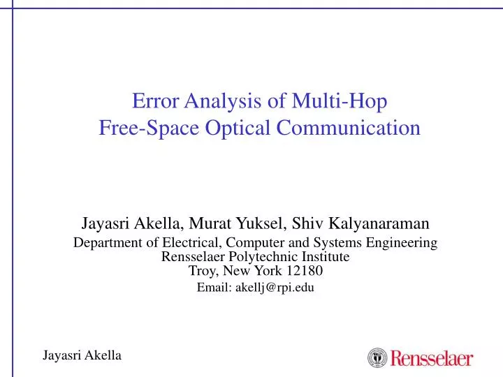error analysis of multi hop free space optical communication