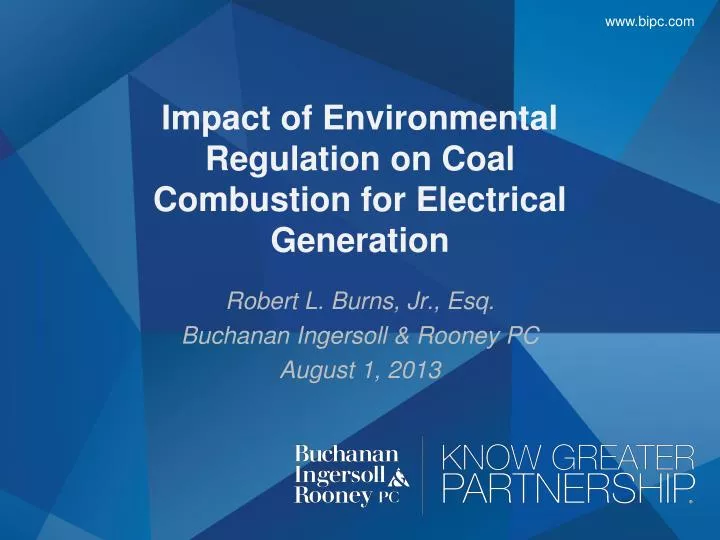 impact of environmental regulation on coal combustion for electrical generation