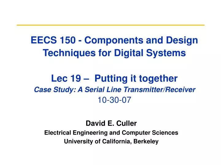 david e culler electrical engineering and computer sciences university of california berkeley