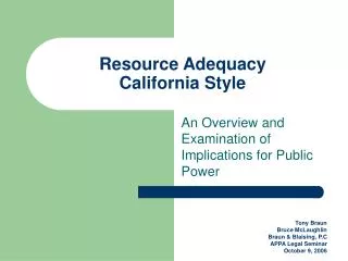 Resource Adequacy California Style