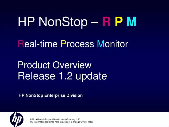 hp nonstop r p m r eal time p rocess m onitor product overview release 1 2 update