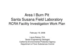 Area I Burn Pit Santa Susana Field Laboratory RCRA Facility Investigation Work Plan