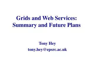 Grids and Web Services: Summary and Future Plans