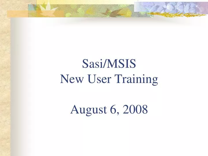 sasi msis new user training august 6 2008