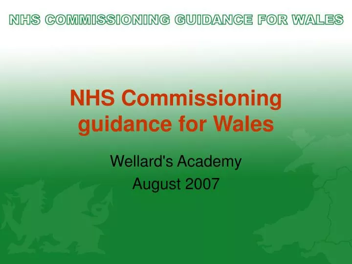 nhs commissioning guidance for wales