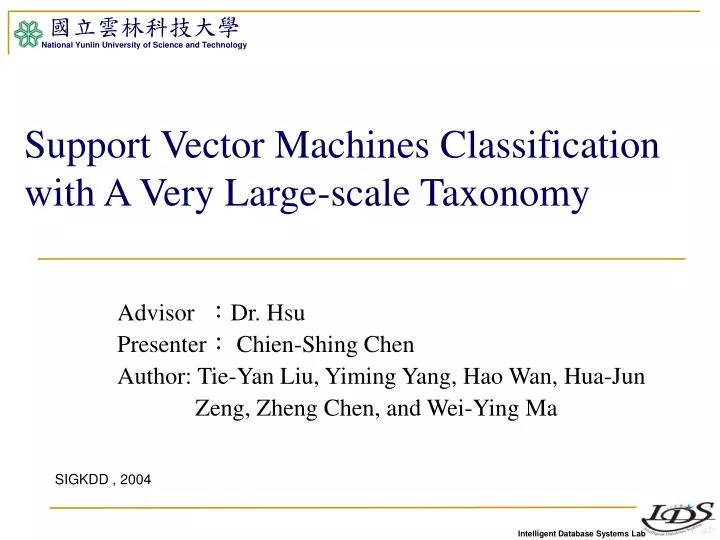 support vector machines classification with a very large scale taxonomy