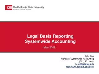 Legal Basis Reporting Systemwide Accounting