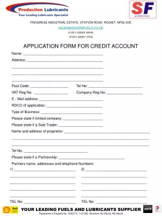 APPLICATION FORM FOR CREDIT ACCOUNT