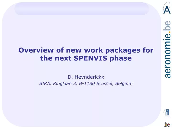 overview of new work packages for the next spenvis phase