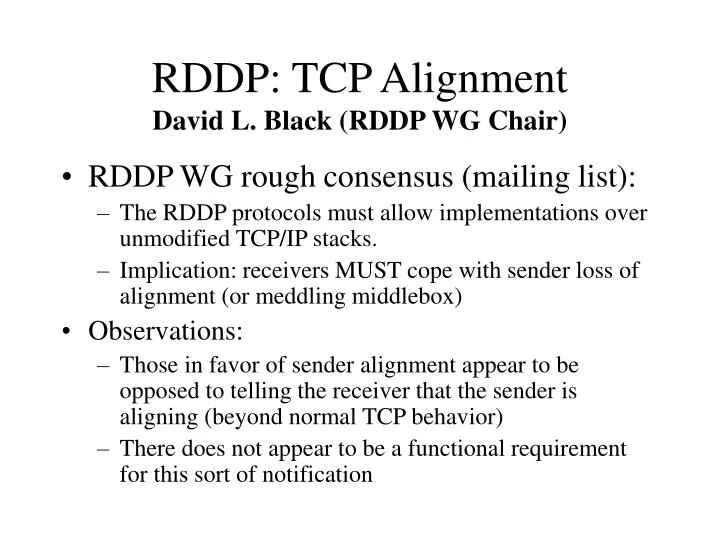 rddp tcp alignment david l black rddp wg chair