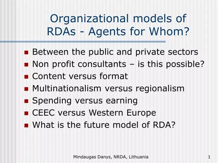 organizational models of rdas agents for whom