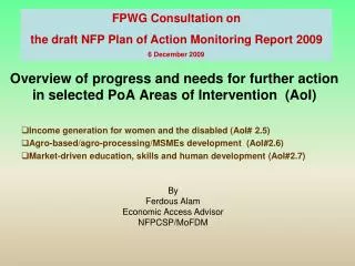 Overview of progress and needs for further action in selected PoA Areas of Intervention (AoI)