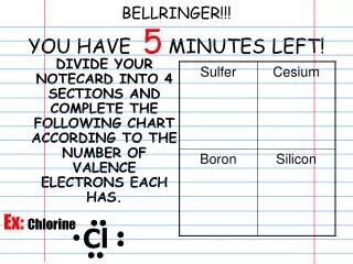 BELLRINGER!!! YOU HAVE 5 MINUTES LEFT!