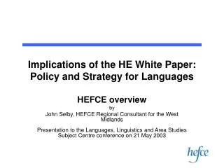 Implications of the HE White Paper: Policy and Strategy for Languages
