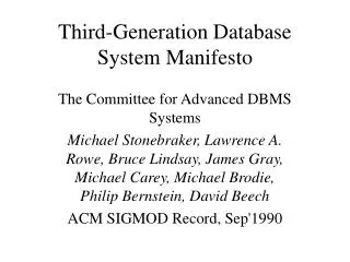 Third-Generation Database System Manifesto
