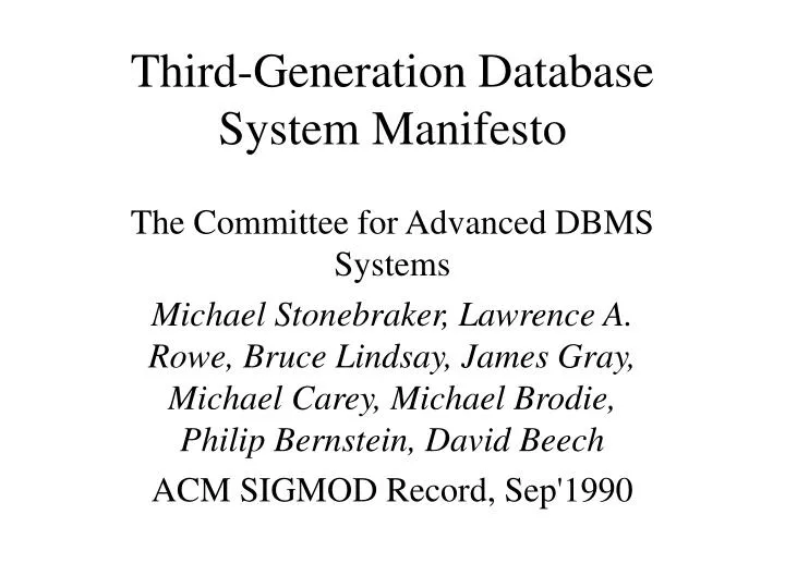 third generation database system manifesto