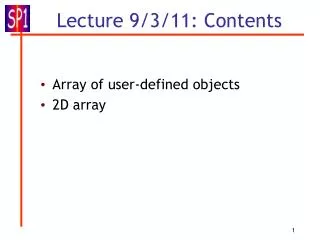 Lecture 9/3/11: Contents