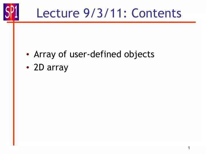 lecture 9 3 11 contents