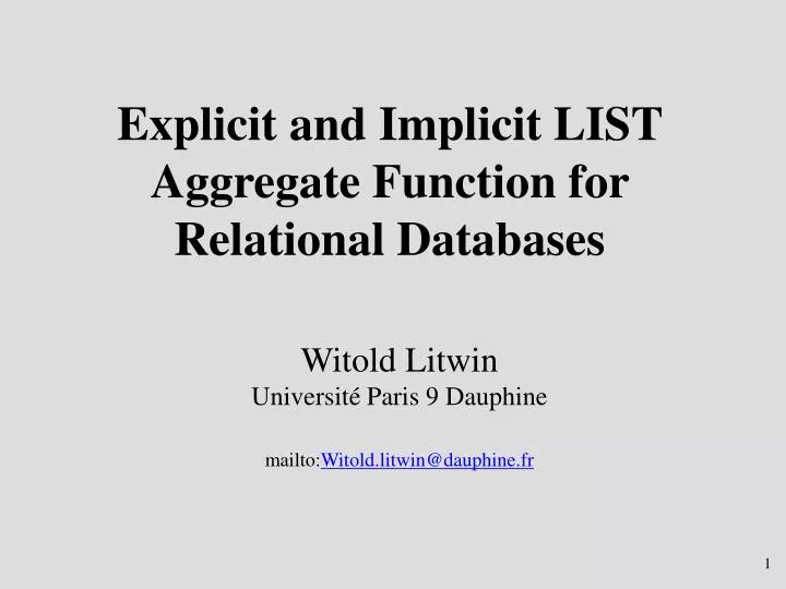 explicit and implicit list aggregate function for relational databases