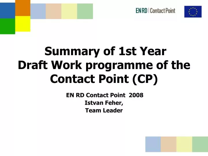 summary of 1st year draft work programme of the contact point cp