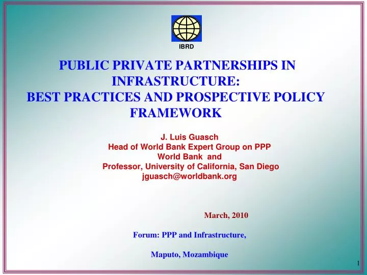 public private partnerships in infrastructure best practices and prospective policy framework