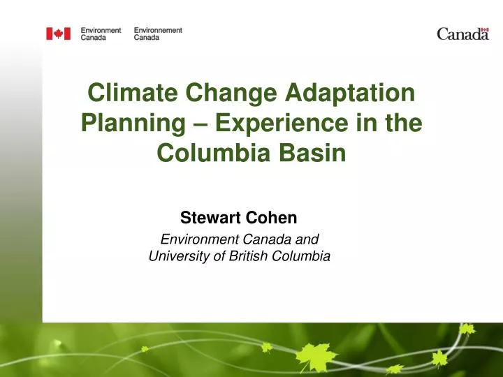 climate change adaptation planning experience in the columbia basin