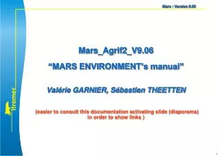 MARS environment Sommaire (click on each chapter to go directly in)