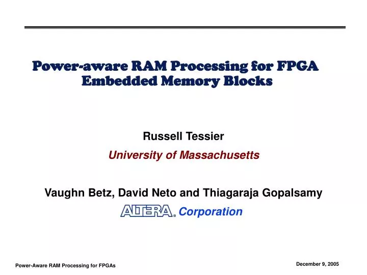 power aware ram processing for fpga embedded memory blocks