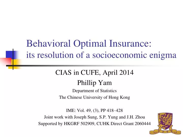 behavioral optimal insurance its resolution of a socioeconomic enigma