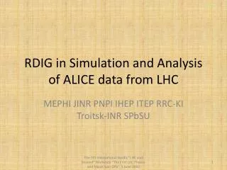 RDIG in Simulation and Analysis of ALICE data from LHC