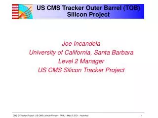 US CMS Tracker Outer Barrel (TOB) Silicon Project