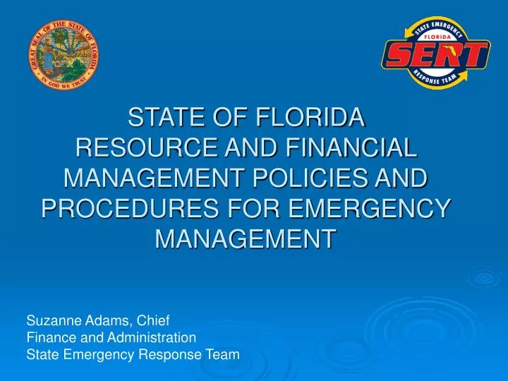 state of florida resource and financial management policies and procedures for emergency management